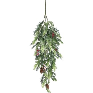  Frosted Hemlock, Pine, Mini Pinecone and Red Berry 30-Inch Spray, Artificial Fake Flower, Lifelike Bouquet Centerpiece for Home, Office, Weddings and Gifts Decor