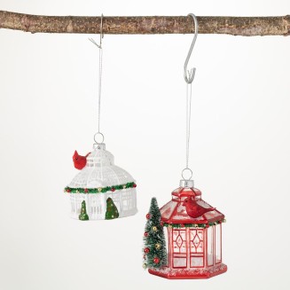  4.5"H and 3.5"H Cardinal Birdhouse Ornaments - Set of 2, Multicolored Christmas Ornaments