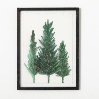  Gold Speckled Green Pine Tree Watercolor Canvas Wall Art, 18" x 24", Black Framed Rustic Vintage Forest Artwork Decoration, Perfect for Office, Living and Dining Rooms, Wall Art Decor for the Holidays