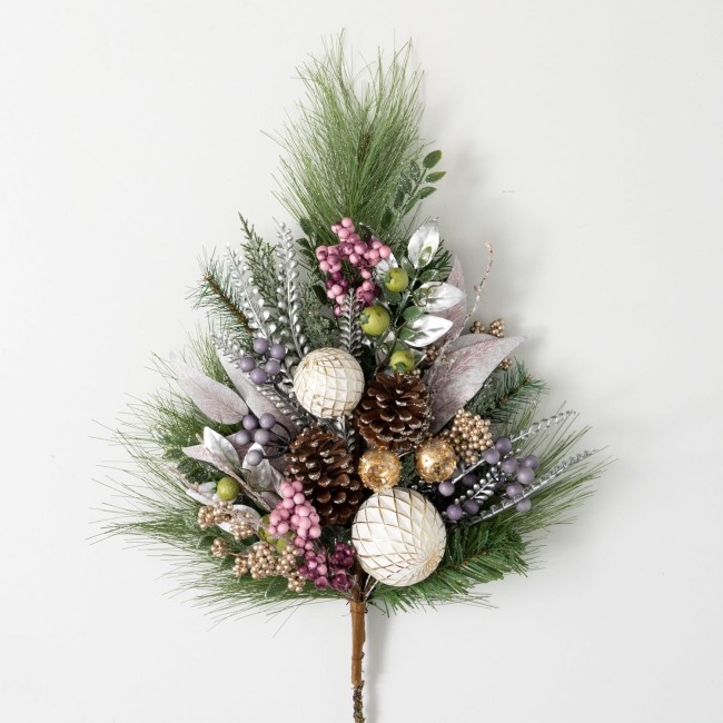  Mixed Ball Pine Spray, Artificial Fake Flower, Lifelike Bouquet Centerpiece for Home, Office, Weddings and Gifts Decor