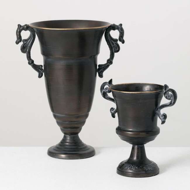  Black Metallic Urn Set of 2 with Handles, Vases for Decor, Modern Home Decor, Vases for Centerpieces, Mantle, Tabletop, Accent Table Vases, Living Room, Bedroom, Kitchen, Entryway Decor