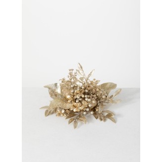  Magnolia & Pomegranate Artificial Orb Decorative Filler 4.5"H Gold