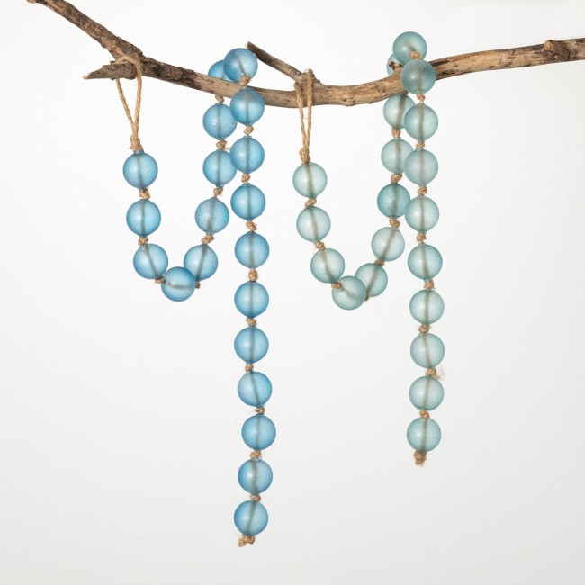  32.5 ft Blue and Green Beaded Glass Ball Garland set of 2, Artificial Greenery, Versatile Garland Decor for All Seasons, Perfect for Weddings, Fireplace Mantels, Dining and Living Rooms