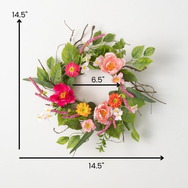  14.5 Inch Mixed Floral Accent Ring, Spring and Summer Artificial Wreath, Everyday Candle Rings, Mini Door Wreaths, Indoor & Outdoor Wreaths, Door, Entryway, Porch Décor