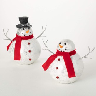 9.5"H and 11.25"H  Shiny Round Snowman Figure - Set of 2, Christmas Decor, Multicolored