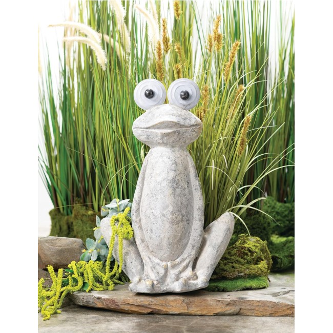 Sulivans Big Eyed Gray Frog Garden Statue, Perfect for a Table Centerpiece, Mantels and Shelf Decoration, Indoor or Outdoor Spring Decor for Home, Office, Patio and Lawn