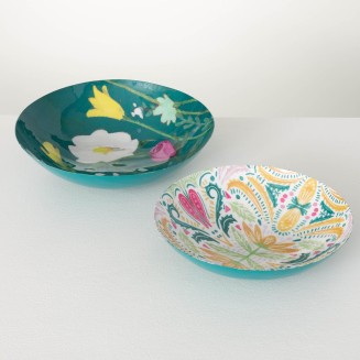  Multicolor Floral and Pasely Colorful Decorative Metal Bowls, Set of 2, use as Table Centerpiece, Mantel Decor, or Catchall for Hallway Entryway, Perfect for Potpourri or Dining Table Gift