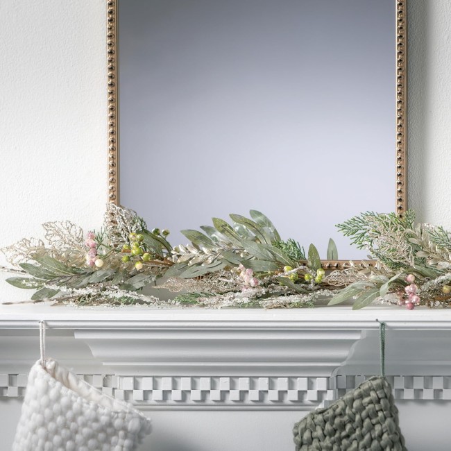  Pine and Berry Garland, Artificial Greenery, Seasonal Holiday Decor, Perfect for Weddings, Fireplace Mantels, Dining and Living Room