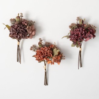  Fall Dried Mum Bush Trio, Artificial Fake Flower, Lifelike Bouquet Centerpiece for Home, Office, Weddings and Gifts Decor