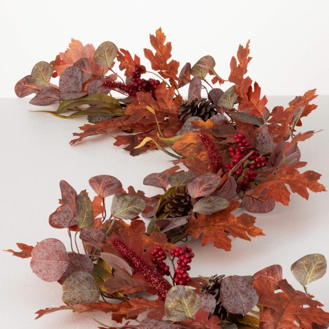  5'11-Foot Autumn Leaf & Pinecone Fall Garland, Artificial Greenery, Seasonal Holiday Decor, Perfect for Weddings, Fireplace Mantels, Dining and Living Room