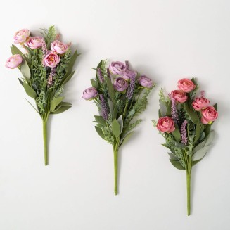  19" Artificial Ranunculus Heather Bush Set of 3, Everyday Home Decor, Artificial Plants Indoor, Artificial Greenery, Room, Kitchen, Office, & Bathroom Décor, Fake Plants