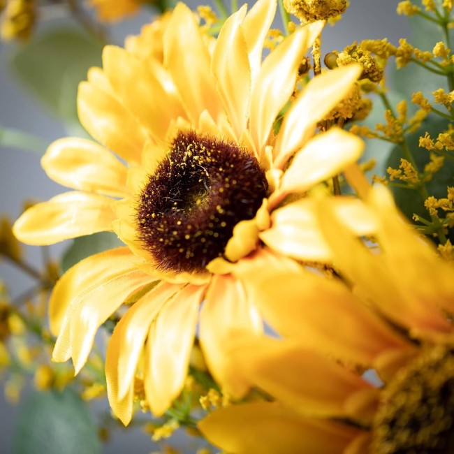  Yellow Sunflower and Eucalyptus Orb, 10.5-Inch Artificial Fake Flower, Lifelike Bouquet Centerpiece for Home, Office, Weddings and Gifts Decor