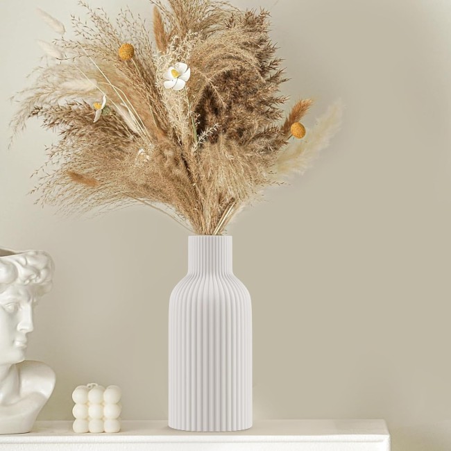 Vase, White Ceramic Vase, Flower Vase, Minimalist Modern Home Decor, Matte Finish Pampas Grass Vase for Table, Fireplace, Shelf, Mantel, Entryway and Centerpieces