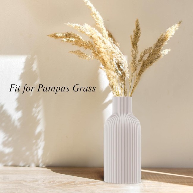 Vase, White Ceramic Vase, Flower Vase, Minimalist Modern Home Decor, Matte Finish Pampas Grass Vase for Table, Fireplace, Shelf, Mantel, Entryway and Centerpieces