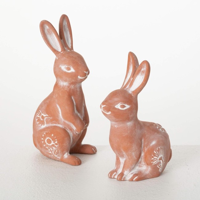 Sulivans Terracotta Brown Rabbit Figurine Set of 2, Perfect for a Table Centerpiece, Mantels and Shelf Decoration, Small Statue for Indoor Spring Decor for Home, Office, Patio (N3007)