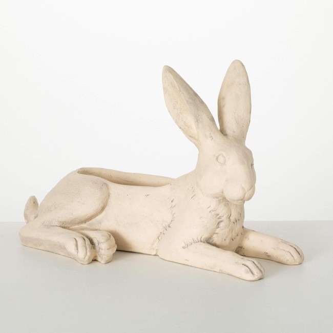 Sulivans Reclining Tan Bunny Planter, Perfect for a Table Centerpiece, Mantels and Shelf Decoration, Small Statue for Indoor or Outdoor Spring Decor for Home, Office, Patio and Lawn