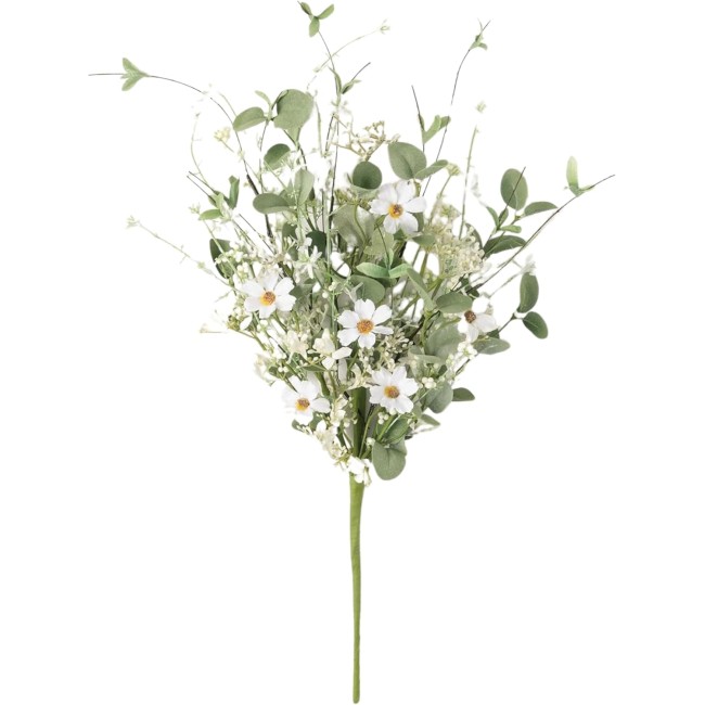  Daisy and Eucalyptus Leaf Mixed Bush, 20.5-Inch Artificial Fake Flower, Lifelike Bouquet Centerpiece for Home, Office, Weddings and Gifts Decor