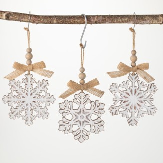  6.25" H  Wood Snowflake Ornament - Set of 3, White Christmas Ornaments, Christmas Décor, Christmas Tree Décor, Ornament Set, Christmas Decorations