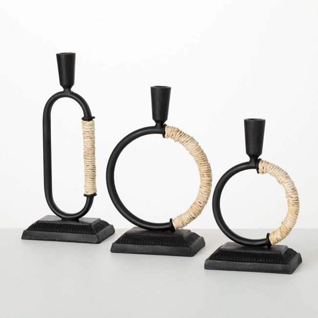  Modern Looped Taper Candle Holder Set of 3, Black Natural Decorative Candle Holders for Table Centerpiece, Perfect for Home Decor, Weddings, Dinning and Gifts