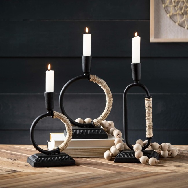  Modern Looped Taper Candle Holder Set of 3, Black Natural Decorative Candle Holders for Table Centerpiece, Perfect for Home Decor, Weddings, Dinning and Gifts