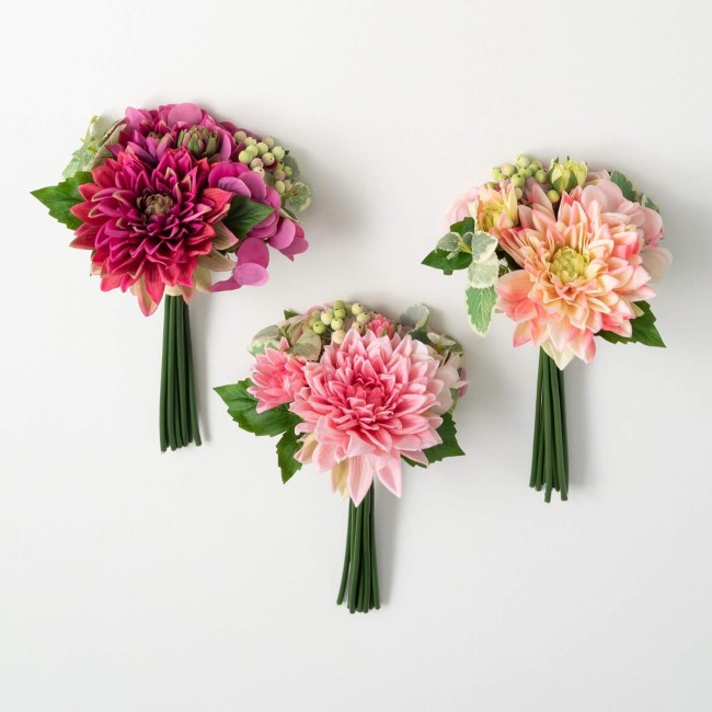  Spring Pink Dahlia Bush Set of 3 Flowers, 12.25-Inch Artificial Fake Flower Bundles, Lifelike Bouquet Centerpiece for Home, Office, Weddings and Gifts Decor