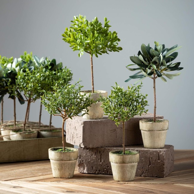  8.5" Artificial Potted Mini Tree Crate of 12, Everyday Home Decor, Artificial Plants Indoor, Artificial Greenery, Room, Kitchen, Office, & Bathroom Décor, Fake Plants