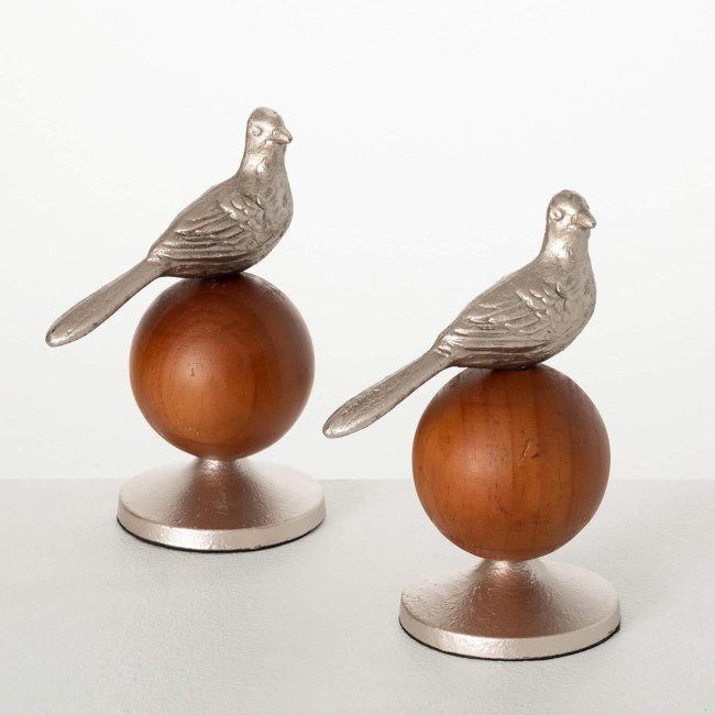 Sulivans Wood and Metal Bird Table Decor Set of 2, Perfect for a Table Centerpiece, Mantels and Shelf Decoration, Small Statue for Indoor Spring Decor for Home, Office, Patio