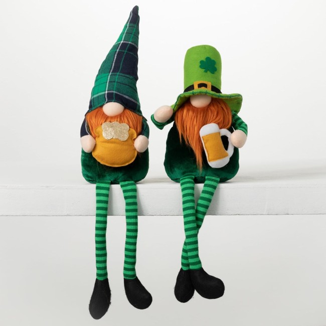 Sulivans St Patrick's Day Green Gnome Set of 2, Perfect for a Table Centerpiece, Mantels and Shelf Decoration, Small Sitting Plush for Indoor Spring Decor for Home, Office, Patio