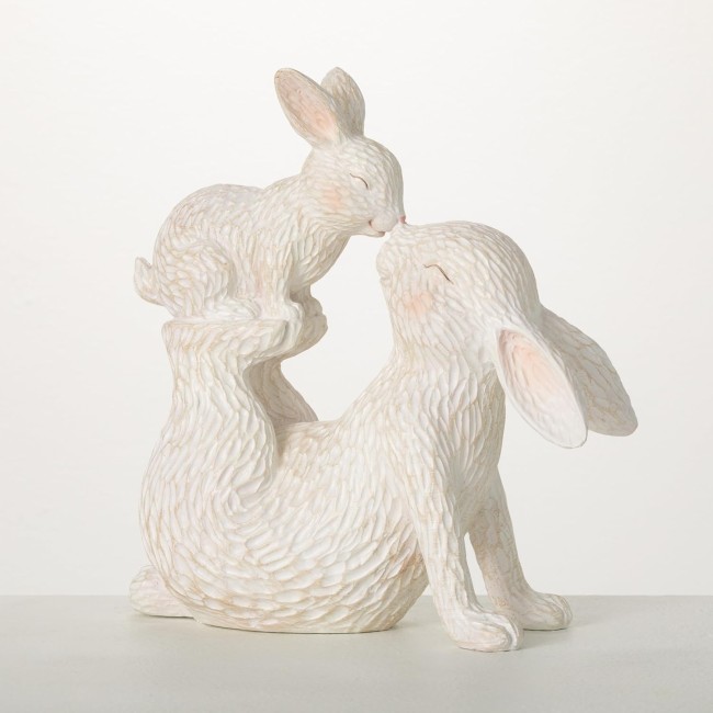 Sulivans White Playful Bunny and Baby Bunny Figurine, Perfect for a Table Centerpiece, Mantels and Shelf Decoration, Small Statue for Indoor Spring Decor for Home, Office, Patio