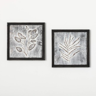  Black Metal Framed Raised Leaf Wall Art Decor Set of 2, Rustic Vintage Farmhouse Artwork Decoration, Perfect for Office, Living Rooms, Dining Rooms, Kitchens and Bathrooms