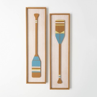  Wood Framed Oar Art Wall Decor Set of 2, Rustic Vintage Farmhouse Artwork Decoration, Perfect for Office, Living Rooms, Dining Rooms, Kitchens and Bathrooms