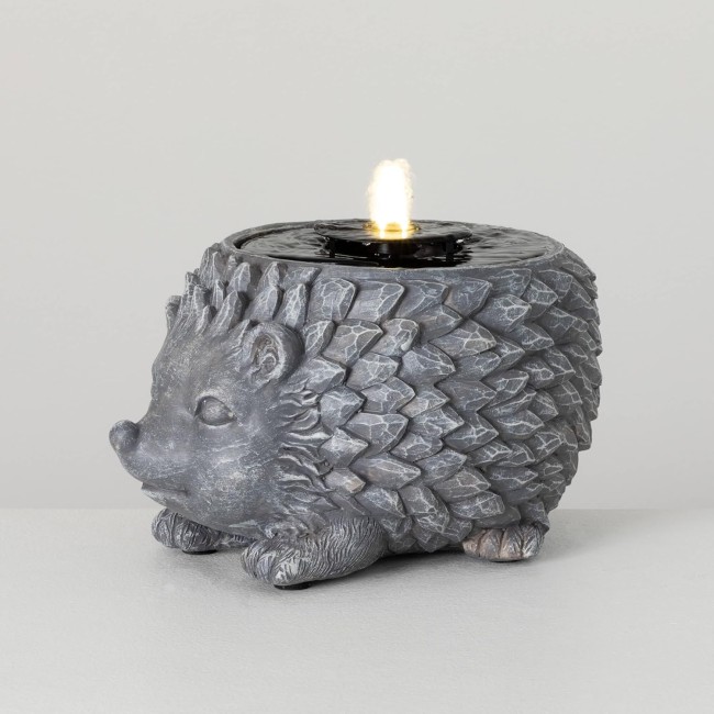  Gray Stone Hedgehog Water Fountain with Easy Set-up Pump and LED Light, Small Desk Waterfall for Meditation, Indoor or Outdoor Garden, Patio, Living Room and Office Home Décor