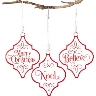  Red Metal Oversized Text Cutout Believe, Noel, and Merry Christmas, Set of 3, Hanging Artwork Decoration, Perfect for Christmas Tree, as Wall Art Decor for The Holidays