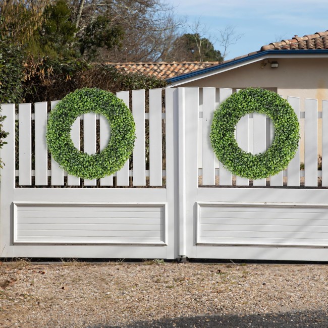 30inch Boxwood Wreath, 30" Artificial Green Leaves Wreath for Front Door Wall Window Farmhouse Porch Patio Garden Indoor Decor Wedding Party Decoration