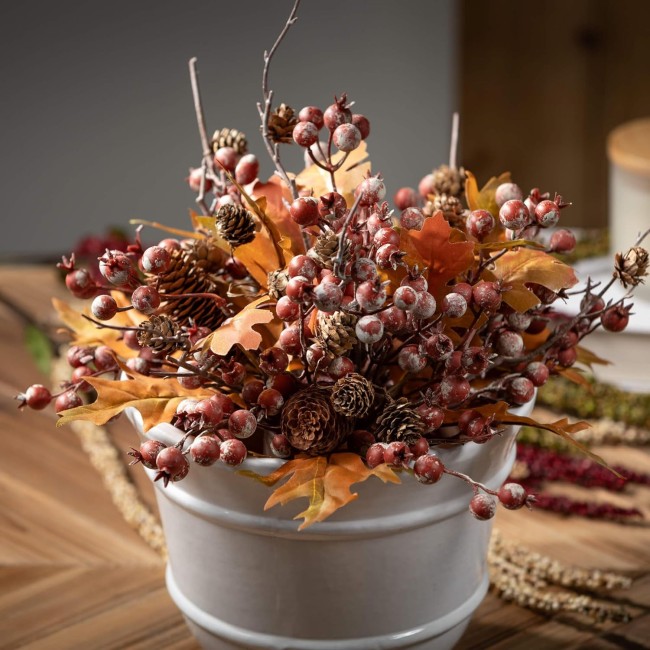  Fall Berryand Leaf Autumn Orb, Artificial Fake Flower, Lifelike Bouquet Centerpiece for Home, Office, Weddings and Gifts Decor