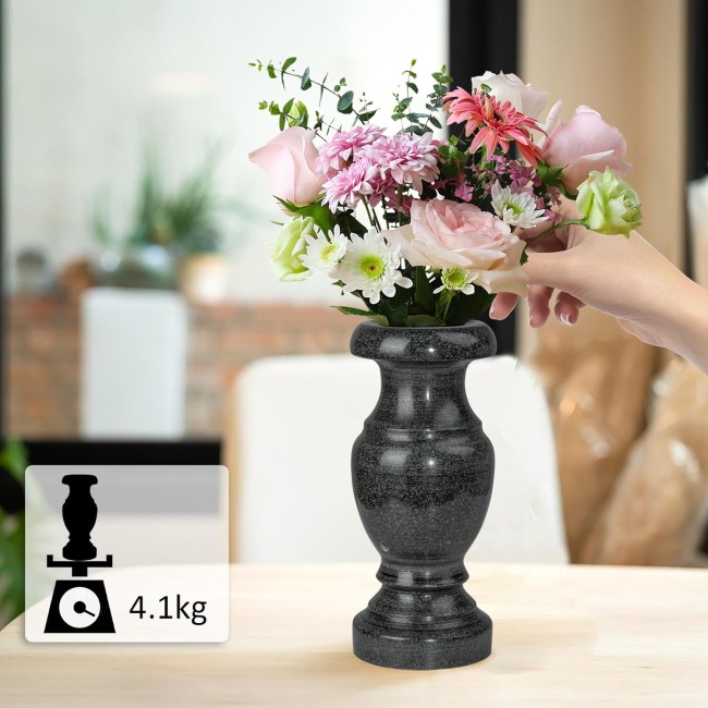 Cemetery Memorial Vase, Natural Granite Stone Flower Vases with Draining Holes for Home Tabletop, Cemetery Flowers, Memorial Grave Headstone Decorations (2Pcs, 10 Inches)