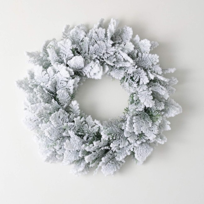  21" Snowy Cedar Wreath, Christmas Wreath, Front Decor Decor, Perfect for Fireplace Mantels, Dining and Living Rooms