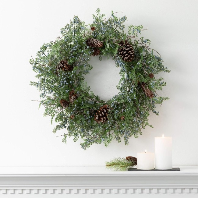  28" Berry Cedar Wreath, Christmas Wreath, Front Decor Decor, Perfect for Fireplace Mantels, Dining and Living Rooms