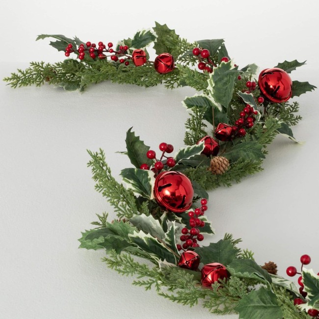  6' Jingle Bell Holly Pine Garland, Christmas Decor, Artificial Greenery, Perfect for Fireplace Mantels, Dining and Living Rooms