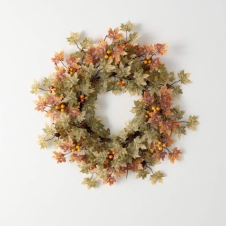  20.5" Mini Maple Leaf Wreath, Fall Wreath for Front Door Decor, Perfect for Fireplace Mantels, Dining and Living Rooms