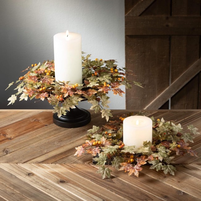  20.5" Mini Maple Leaf Wreath, Fall Wreath for Front Door Decor, Perfect for Fireplace Mantels, Dining and Living Rooms