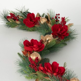  6' Magnolia Pomegranate Garland, Christmas Decor, Artificial Greenery, Perfect for Fireplace Mantels, Dining and Living Rooms