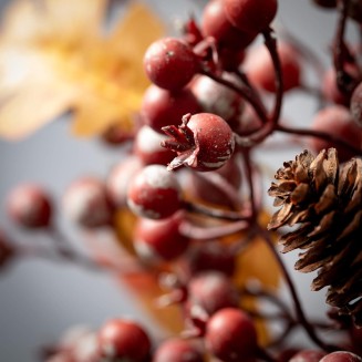  14.75" Fall Berry Leaf Accent Ring, Mini Wreath, Candle Ring, Table Decor, Perfect for Fireplace Mantels, Dining and Living Rooms