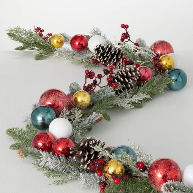  6' Shiny Ball Frosted Garland, Christmas Decor, Artificial Greenery, Perfect for Fireplace Mantels, Dining and Living Rooms