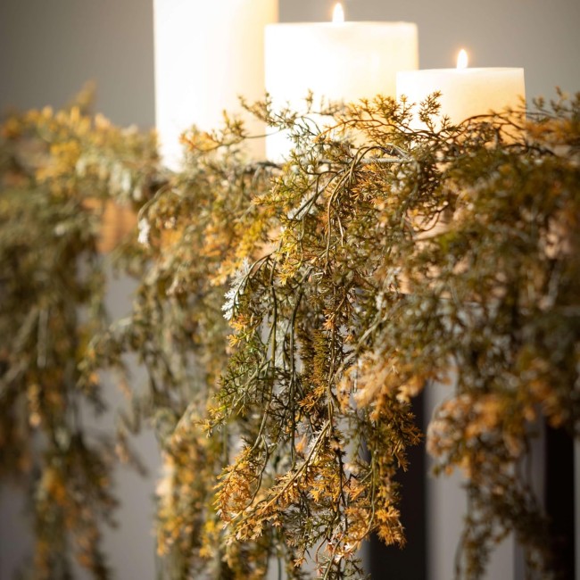  6' Golden Weeping Cypress Garland, Fall Decor, Artificial Greenery, Perfect for Fireplace Mantels, Dining and Living Rooms