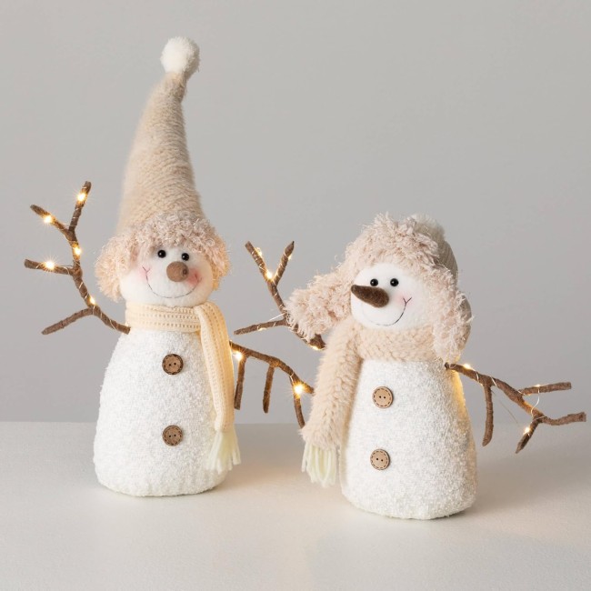  Plush Cozy Snowman Figurines Set of 2, Christmas Snowmen Decorations, Perfect Holiday Décor for Table Centerpiece and Fireplace Mantels