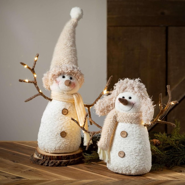  Plush Cozy Snowman Figurines Set of 2, Christmas Snowmen Decorations, Perfect Holiday Décor for Table Centerpiece and Fireplace Mantels