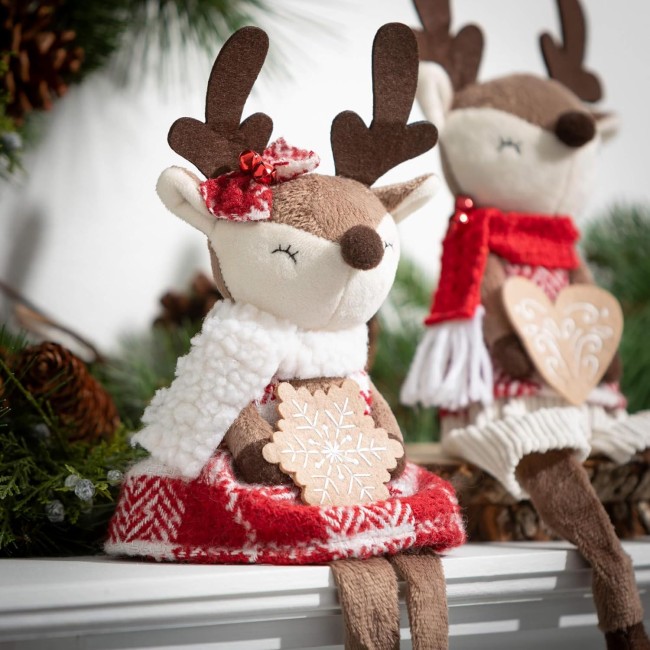  Gingerbread Reindeer Figurines, Christmas Decorations, Holiday Home Decor for Bookshelf, Tabletop and Mantel Décor and Gifts