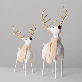  Gold LED Antler Deer Figurine Set of 2, Christmas Light Up Holiday Tabletop and Mantle Decoration and Gifts