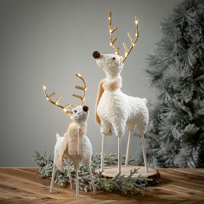  Gold LED Antler Deer Figurine Set of 2, Christmas Light Up Holiday Tabletop and Mantle Decoration and Gifts